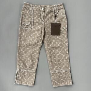 Louis Vuitton Monogram Zip Side Capri Denim Jeans Khaki Tan Size 34
